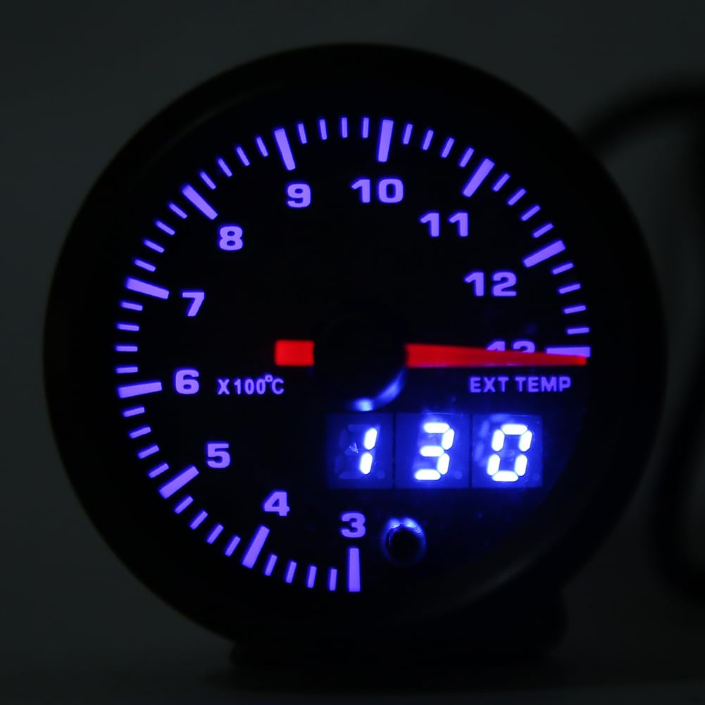 Medidor Digital de Temperatura del Gas para Coches Modificados, Esfera de 52 mm, Pantalla Automática, Fácil Instalación, Material ABS Resistente (Negro)