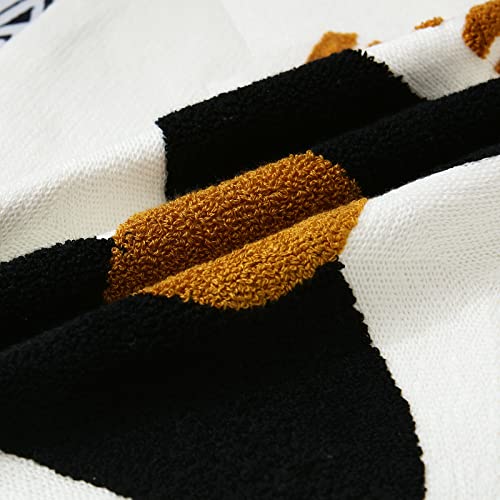 Smiling Onion Boho Square Geo Bohemian Throw Pillow Covers 18X18 Abstract Cotton Hand Woven Throw Pillowcase For Couch Sofa Bed Stylish Decor,Simple Cotton Textured Cushion Sham,1Pc(Black&Tan) #TOP6