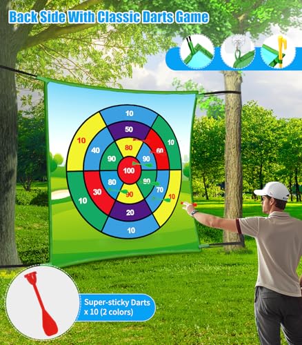 Golf Chipping Game Mat: 70"x70" Double-Sided 2in1 Golf Hitting Mat, Golf Chip and Practice Set with Stick Ball&Dart for Backyard Indoor Outdoor Family Battle Game, Christmas Ideal Gift for Kids Adults - Thumbnail 3