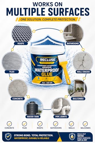 Image of RECLUSE Transparent Waterproof Glue 300gm with Brush, Roof Leakage Crack Seal Agent Roof Water Leakage Solution Water Proof Glue For Wall, Ceramic,Stone, Glass,Bricks, Tile,Plastic,Metal