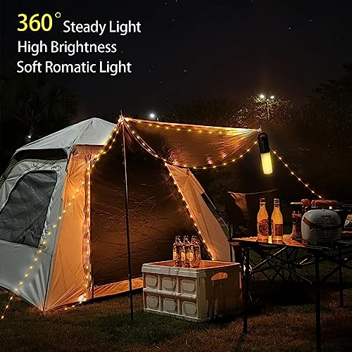 Lámpara Camping LED, Recargable Linterna Camping con 10M LED Luces Hadas, 7 Brillo Regulable, Construido 4000mAh Batería para Los Cortes de Energía, Senderismo Aire Libre, Emergencia, Los Apagones