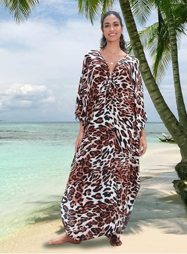 Image of Yanziliu Kaftan Dress for Women,Plus Size Hawaiian Batwing Sleeve Beach Cover Up Summer Swimsuit Dresses