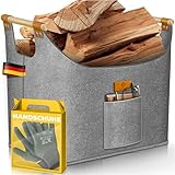 KESSER® Brennholzkorb 90 Liter | Kaminholztasche extra dicker Filz | Feuerholzkorb faltbar mit verstärkten Holzgriffen | Aufbewahrungskorb für Holz, Zeitung oder Brennholz | Inkl. Arbeitshandschuhen