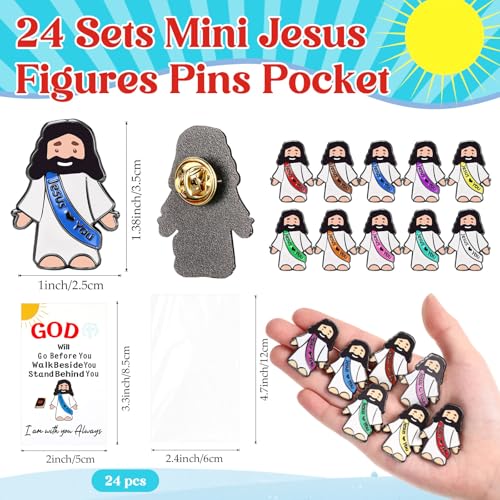 Image of Landical 24 Set Jesus Pins Bulk with Blessing Cards, Christian Enamel Lapel Pin Gift in Bulk Jesus Brooch for Women Men Religious Party Favors for Sunday School Church Gift(10 Colors + Bible Style)
