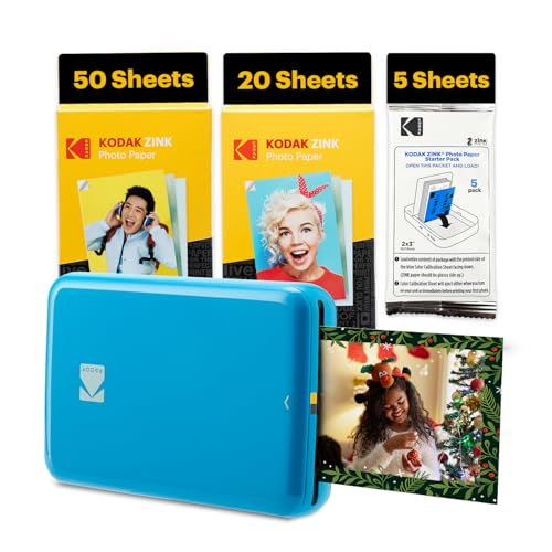 Kodak Step Instant Smartphone Photo Printer - 75 Sheets Bundle - Portable Mini Color Wireless Mobile Printer - Zink 2x3” Sticky-Back Photos - Bluetooth Compatible with Smart Devices - Fun App -Blue
