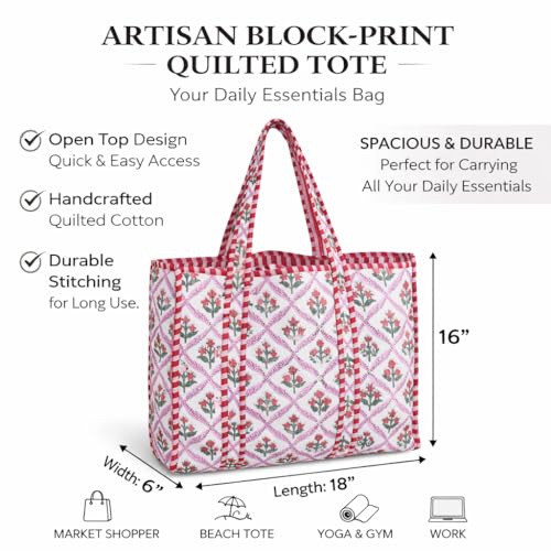 Image of Cotton Tiger Block Print Tote Bag, Indian Handmade Shopping Shoulder Bag, Unisex Market Daily Use