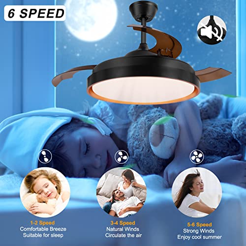 Ohniyou Retractable Ceiling Fan With Lights And Remote, 42" Farmhouse Chandelier Ceiling Fan Indoor With 6 Wind Speeds Dimmable 3 Colors, Fandelier Ceiling Fan For Patio Living Room, Bedroom #TOP5