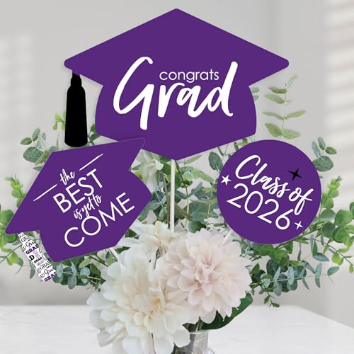 Big Dot of Happiness Purple 2026 Graduation Party Centerpiece Sticks - Table Toppers - Set of 15