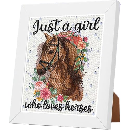 ICYANART Horse Diamond Art Kits for Kids with Frame Kids Diamond Art Painting Kit for Ages 6-8-12 Art and Crafts for Adult Beginners Girls Boys for Gifts Home Wall Decor 7x9inch