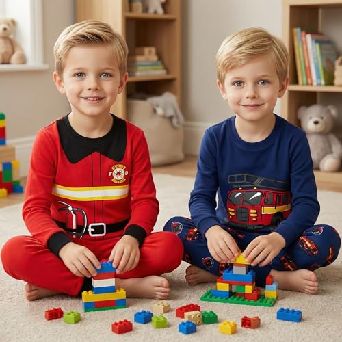 Image of DAUGHTER QUEEN Boys Pajamas 4 Pieces Long Set 100% Cotton Sleepwear Size 18 Months-12 Years