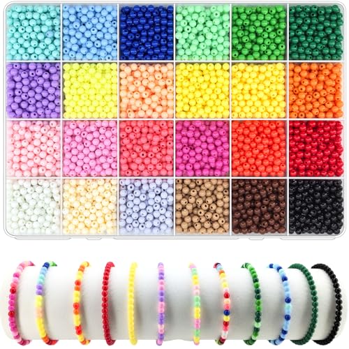 4800Pcs 4mm Acrylic Round Beads for Jewelry Making, 24 Colors Rainbow Round Beads for Bracelets Making Kit Candy Color Plastic Bubble Gum Beads Pastel Loose Beads Bulk for DIY Necklace Crafts