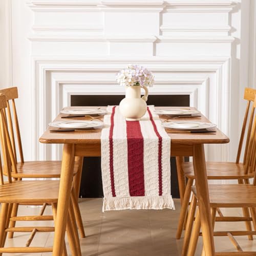 Image of HomeCloud Croshia Woven Table placemat - Heat Resistant, Washable Table Decoration for Dining, Office, Kitchen, Hotel, and Home (Runner White Maroon, Set of 1)