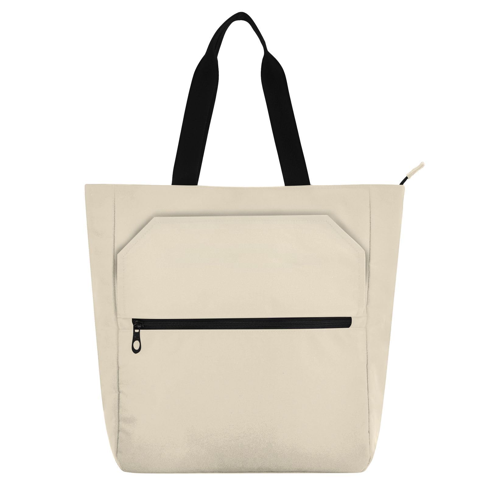Bolsa de mano multiusos con bolsillos, ideal para compras y playa con cómodas asas beige 8