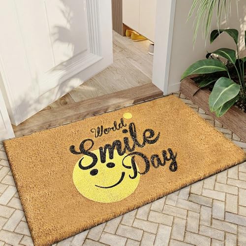 Qingbei Rina Fußmatte Outdoor Lächeln Gesicht-70x40cm Dekorative Pflicht Indoor Haustür Matte außen rutschfest waschbar,Eingang Tür Matten,Wasserdicht Gummi zurück TürMatte