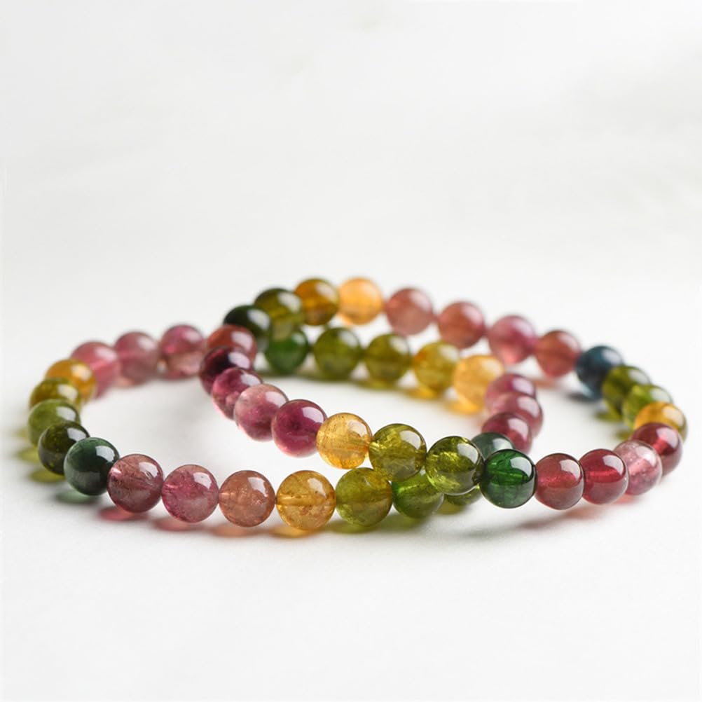 Pulseras con Cuentas de Cristal para Mujer, Pulsera Colorida de Cristal de turmalina Pulseras elásticas con Cuentas de Chakra de 6-13 mm, Joyas para Mujer con Piedras Preciosas,Collection,10mm