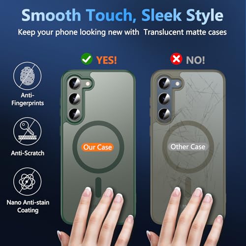 Image of OWKEY for Samsung Galaxy S23 Plus Case 6.6'', Magnetic S23 Plus Case Compatible with Magsafe, [Military Grade Shockproof] Translucent Back Slim Bumper Cover Phone Case Galaxy S23 Plus case, Green