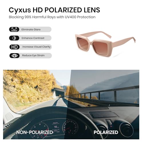 Cyxus Polarized Rectangular Sunglasses Acetate Frame UV400 Protection Stylish Shades Women Men P12264