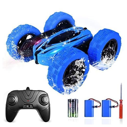 BONROB Coche de Control de Carreras RC Remoto, RC con Volteretas de 360 ° a Doble Cara, Pistas de Camiones Todo Terreno 4WD para Niños y Adultos （Dos Baterías Recargables USB para Automóvil） GD828