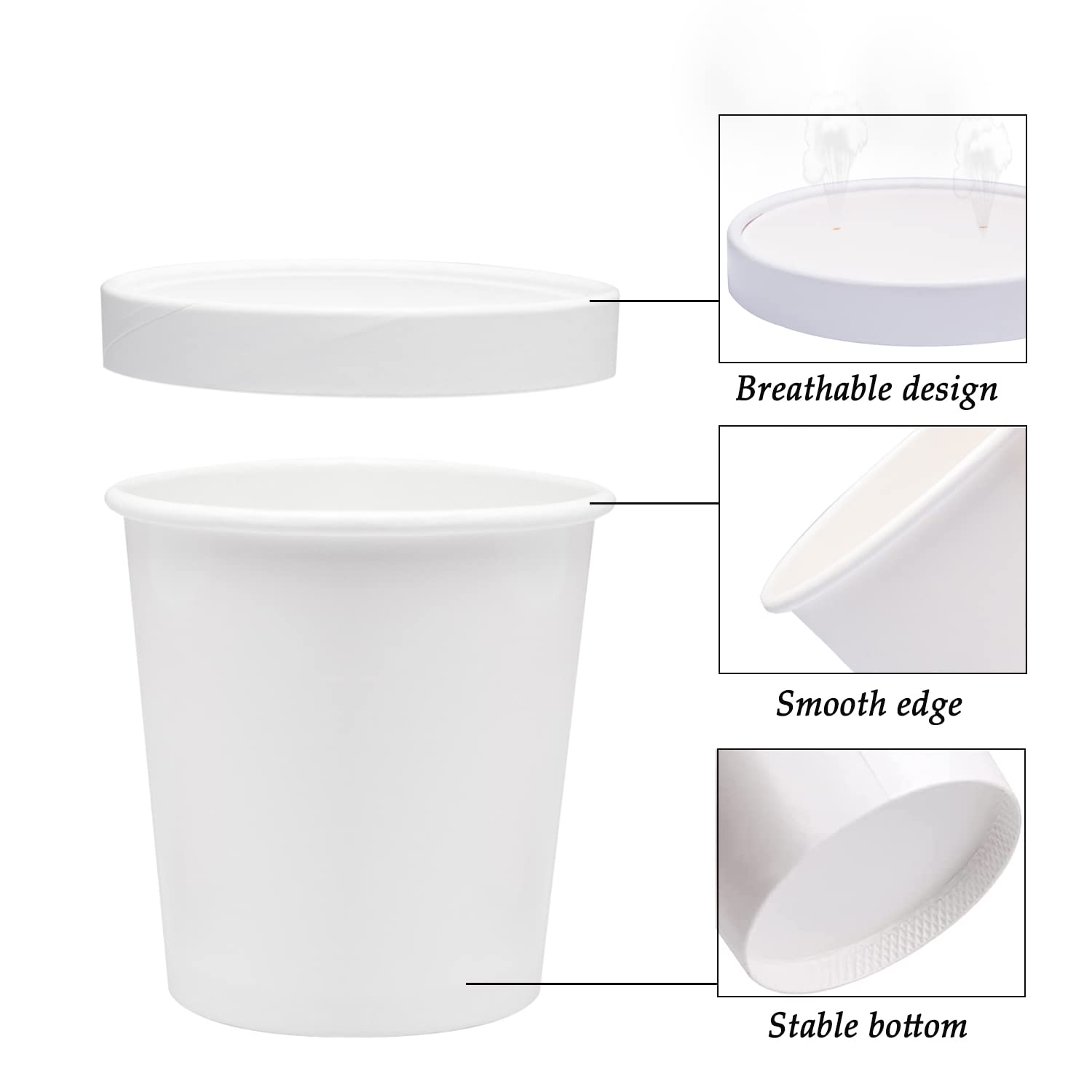 40 Sets 473 ml Papier Eisbecher Papier Dessertbecher mit Deckel Papier Suppenbecher mit Deckel biologisch abbaubare Papierschale Behälter Heavy Duty Papier Take Out Cups (cremeweiß)