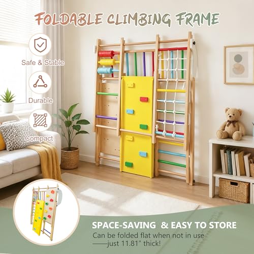 Image of 9-in-1 Foldable Indoor Jungle Gym, Wooden Kids Playset
