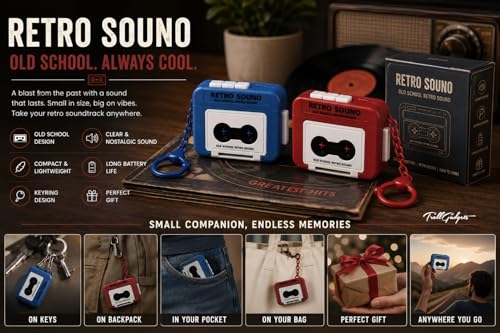 Image of TrollGadgets Retro Sound Voice Recorder Keychain, Mini Retro Cassette Recording Keychain with Playback, Portable Voice Message & Sound Recorder, Fun Recording Device, Pack of 1
