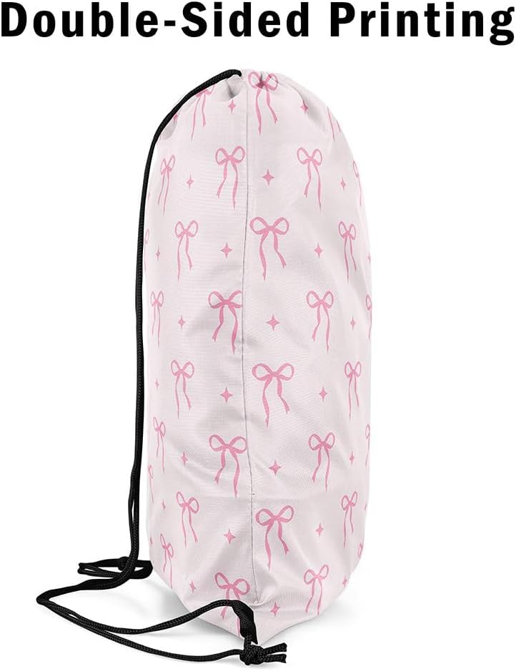 Castle Fairy Coquette Bows Drawstring Backpack Gym Bag,Preppy Bowknots Cinch Bag,Princess Style Foldable Draw String Back Bags Sports Bags,Pink