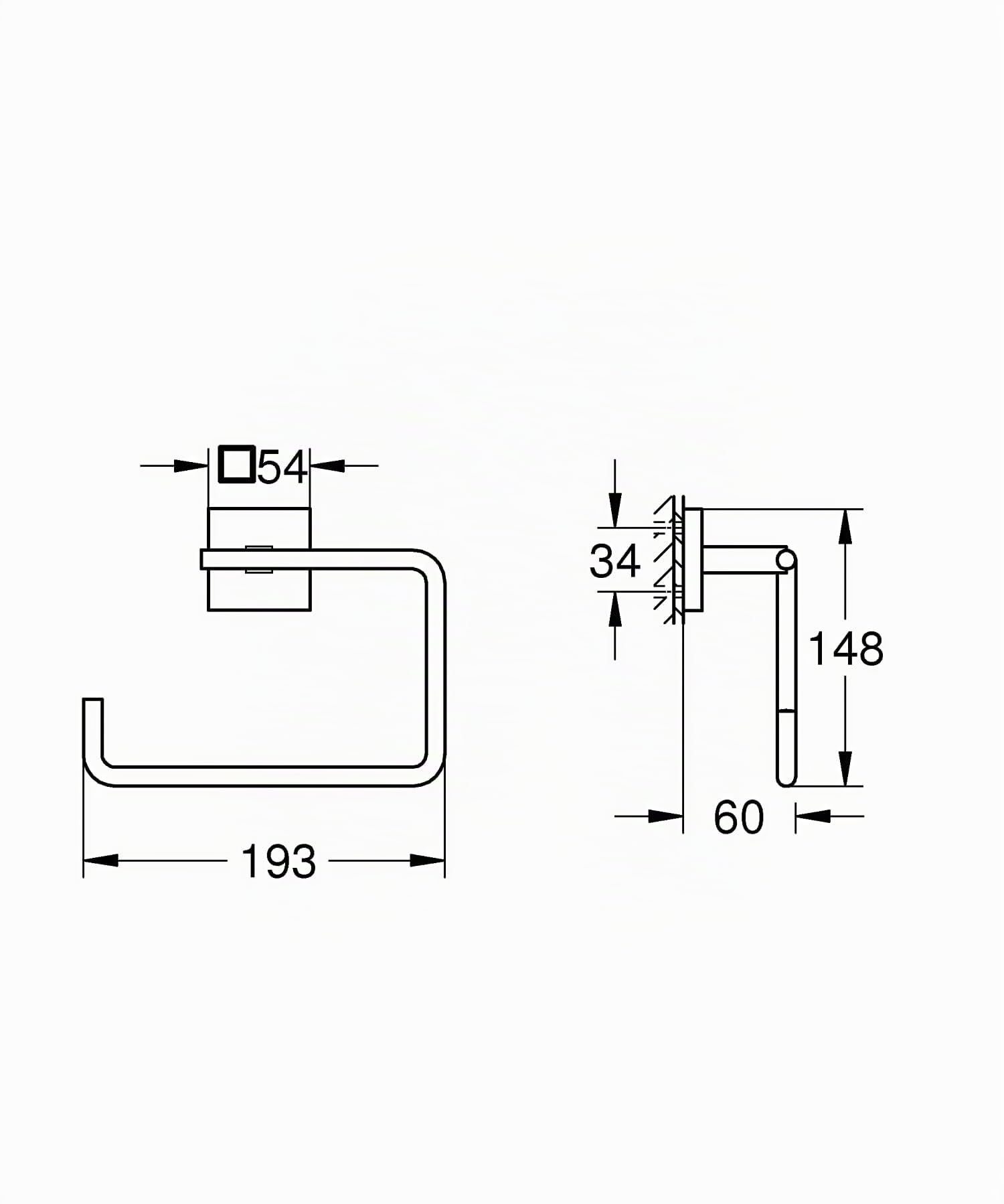 GROHE Start Cube Anneau Porte-Serviette Mural pour Salle de Bain, Fixations Cachées, Métal, A Coller avec GROHE QuickGlue ou à Visser, Chromé, 40975000