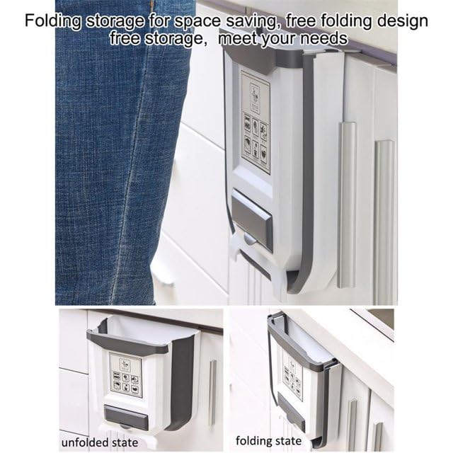 Miniatura 4 de Papelera colgante  Papelera plegable que ahorra espacio, portátil para el hogar, la cocina y el baño (blanco)