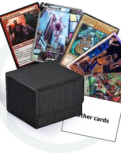 Image of ZLCA Card Deck Box with 2 Dividers for MTG Cards, Large Horizontal Card Storage Box Fits 150+ Single Sleeved Cards, PU Leather Commander Deck Box for TCG CCG (Black)
