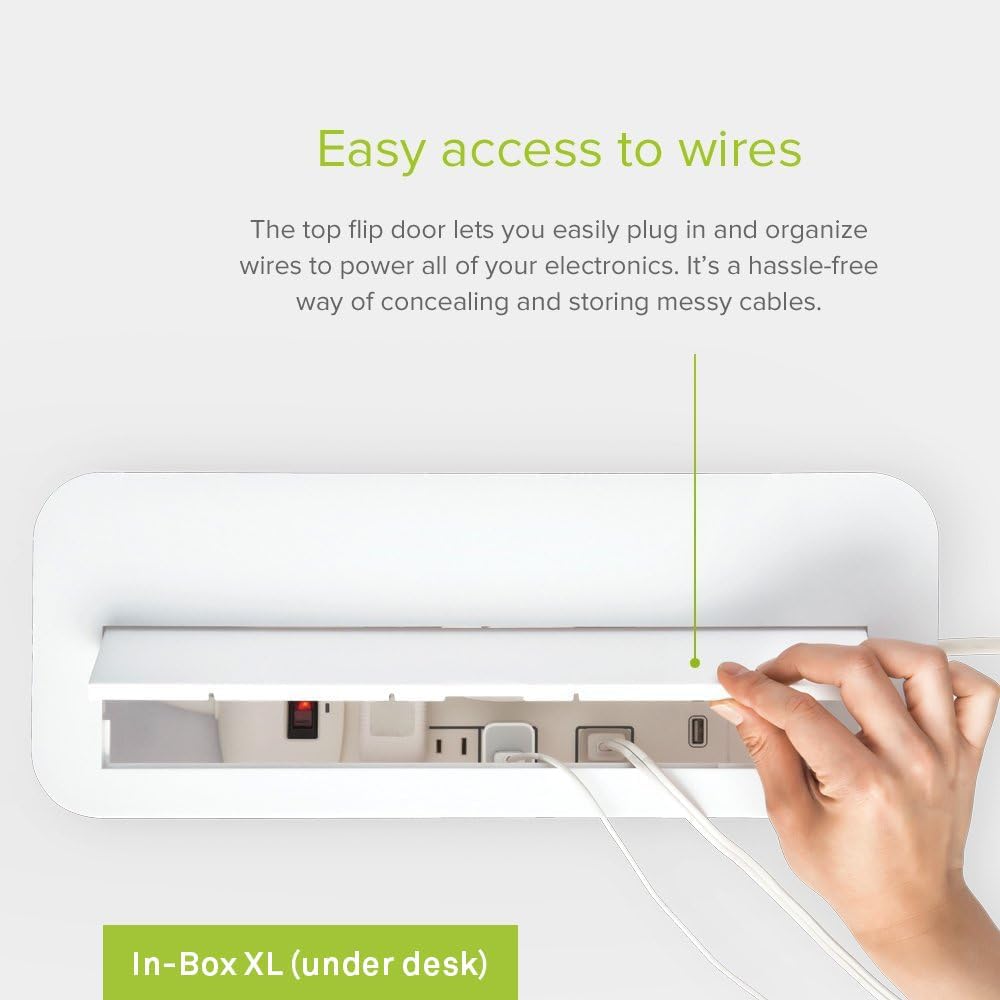 in-Box Cable Box Set with Extra Large Surge Protector Concealer Cable Management for Under Desk and Mobile Charging Station Power Strip Organizer for Desktop, White