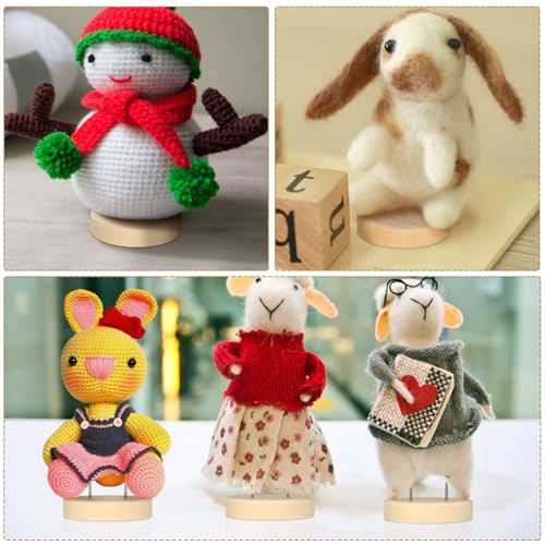 Threehoney MII-THREEHONEY-124 24 Pcs Crochet Doll Stand Wooden Knitted Doll Display Stand Double Steel Needle Doll Holder Felting Animal Doll Toy Wooden Base Support Action Figure Stand thumb #3