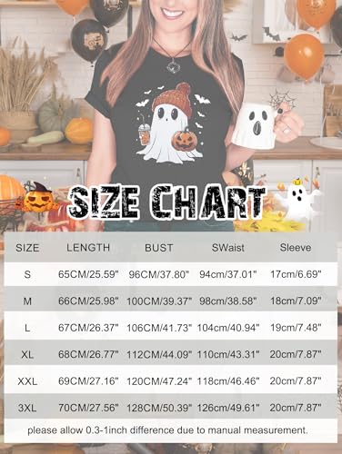 Halloween Shirts for Women Cute Ghost Shirt Fall Pumpkin Tshirt Coffee Lover Graphic Tees Casual Short Sleeve Tops — view 6