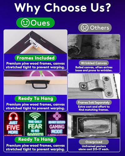 VividPulse Neon Game Room Poster Set, 4Pcs Arcade Wall Art Prints - image 8
