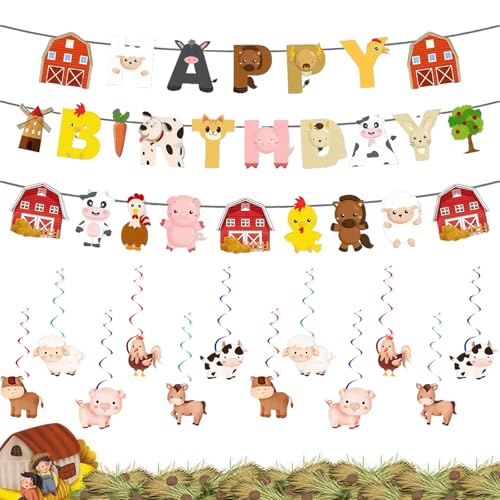 WYRGQIQN Decorazioni Compleanno Animali Fattoria Bambini 26 Pezzi Set Festa a Tema Animale con striscioni e Pendenti Carta per Feste Compleanno e Baby Shower