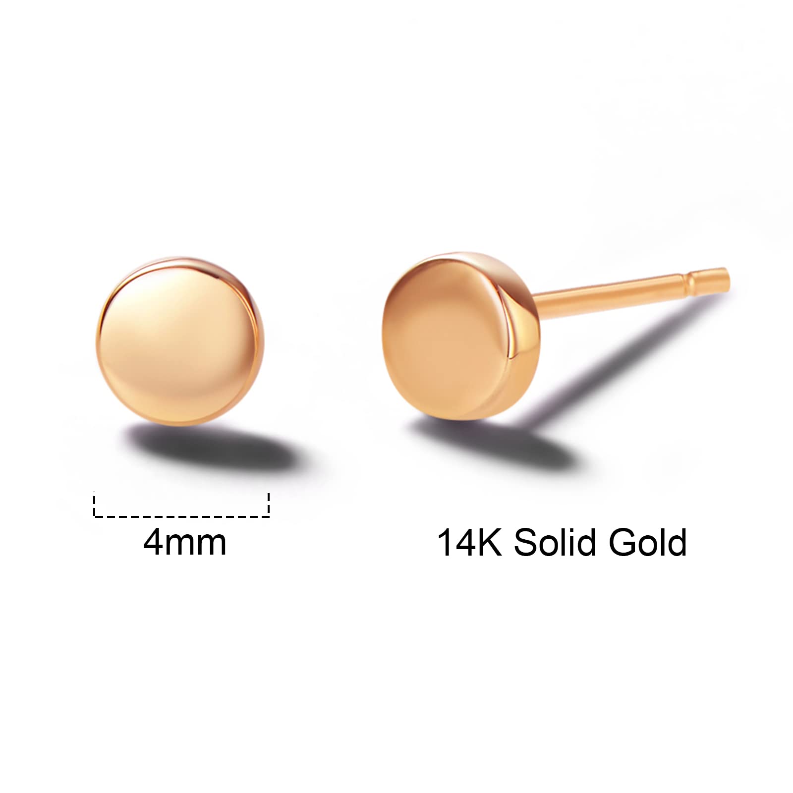 14 Karat 585 Weiß/Gelb/Rose Gold Ohrringe Ohrstecker, Mini Runde Ohrringe Schmuck für Damen Mädchen, Durchmesser 4 mm, Gewicht: 0,4 Gramm