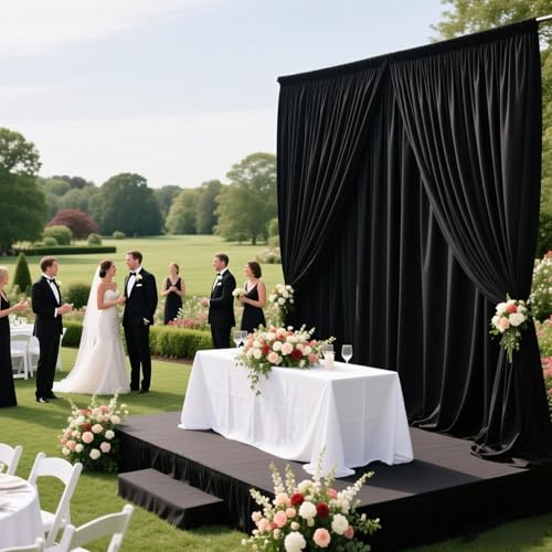 Image of 2 Panels Black Backdrop Curtain, 10 x 10 Feet Polyester Background Curtains for Parties, Weddings, Baby Showers, Halloween, Christmas, Birthday Party Photoshoot Backdrop Curtains Decorations