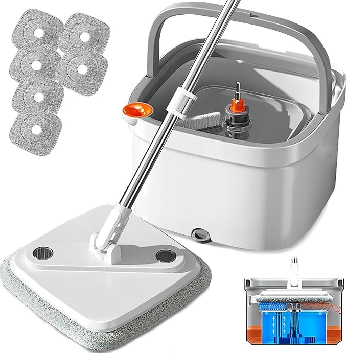 PROSFIA Mop and Buckets Sets,New Rotation Drive Water-Saving mops,Sewage Separation mop with Water Filtration Spinner - Dry Wet Self Wringing, Mop Heads Microfibre Spin No Hand-Washing Floor Mops-image-4
