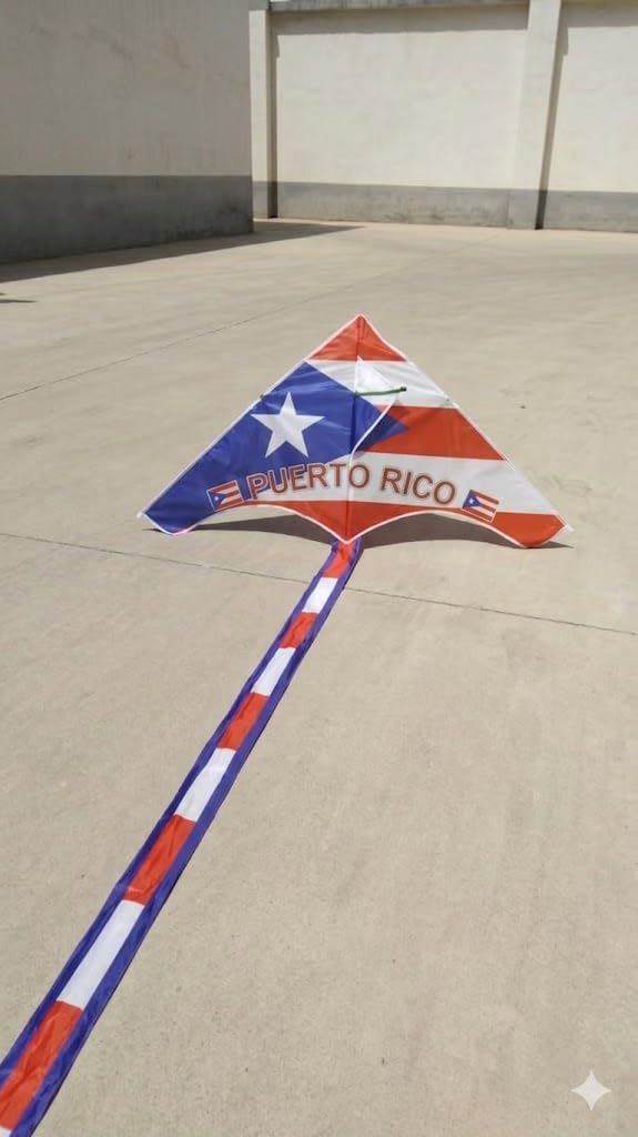Cerf-volant drapeau de Porto Rico – Boricua rouge blanc bleu Delta cerf-volant avec longue queue | Design drapeau volant extérieur pour adultes | Fierté portoricaine plage et parc Boricua