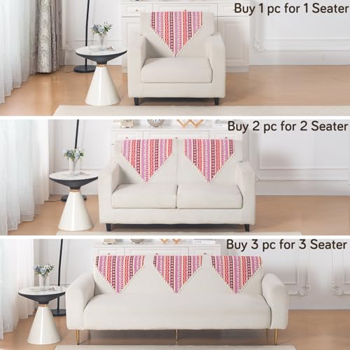 Image of HOKIPO Sofa Backrest Cover with Tassel | 300 GSM Thick Cotton Acrylic Jacquard Fabric Backrest Mat, Size 55x70 cm,'Trivana Series' Hot Pink (IN-932-J3)