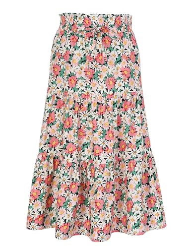 Image of Maxi Skorts Skirt for Girls Button Front High Waisted Long Skirt with Belt Ruffled Skirts with Pocket 3-12Years
