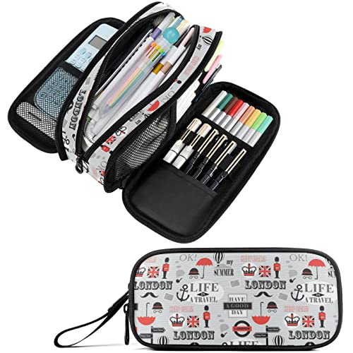 Image of Fustylead London Themes Large Pencil Case Portable Stationery Bag Cosmetics Bag with Handle for School Office Travel