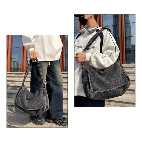 Women's Retro Denim Crossbody Bag, Adjustable Strap Metal Zipper Sleek Design Tote Bag2