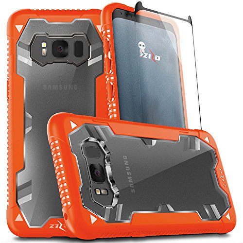 Zizo Proton 2.0 Series Compatible with Samsung Galaxy S8 Plus Case Military Grade Drop Tested with Tempered Glass Screen Protector Orange Clear