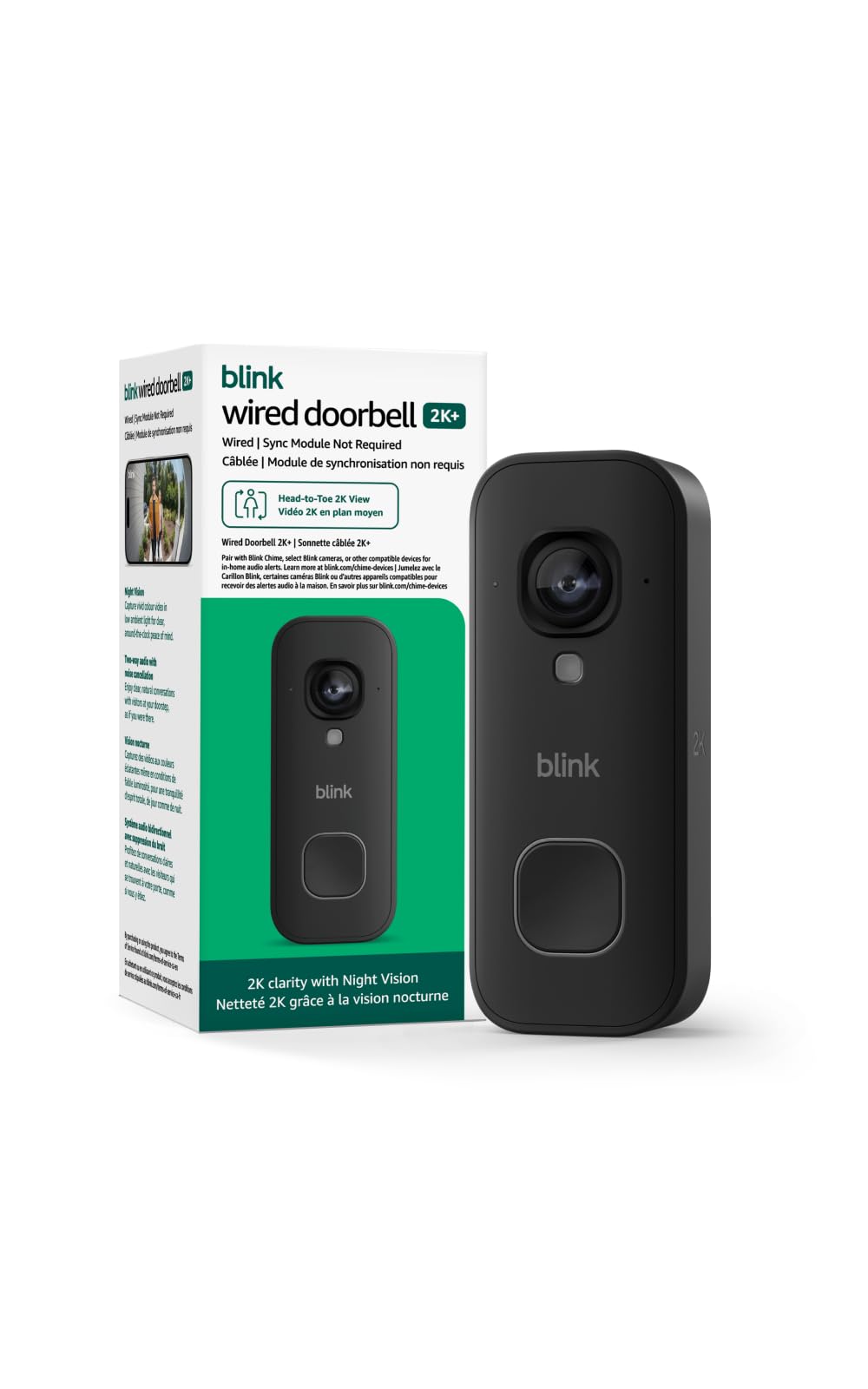 Blink Wired Doorbell 2K+ (newest model)— Head-to-Toe 2K video doorbell continuous hardwired power pair with Alexa or Blink Chime (sold separately) required for in-home alerts