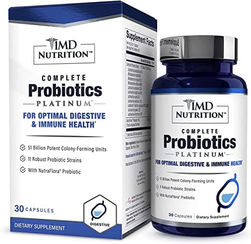 1MD Nutrition Complete Probiotics Platinum Prebiotics and Probiotics for Men & Women - Probiotic Supplement for Digestion w/More Than 50 Billion Live CFU 11 Strains Dairy-Free - Vegetarian Caps