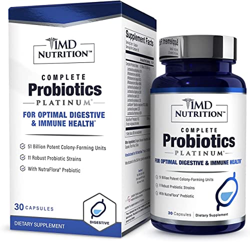 1Md Nutrition Complete Probiotics Platinum Prebiotics And Probiotics For Men & Women - Probiotic Supplement For Digestion W/More Than 50 Billion Live Cfu 11 Strains Dairy-Free - Vegetarian Caps #TOP26