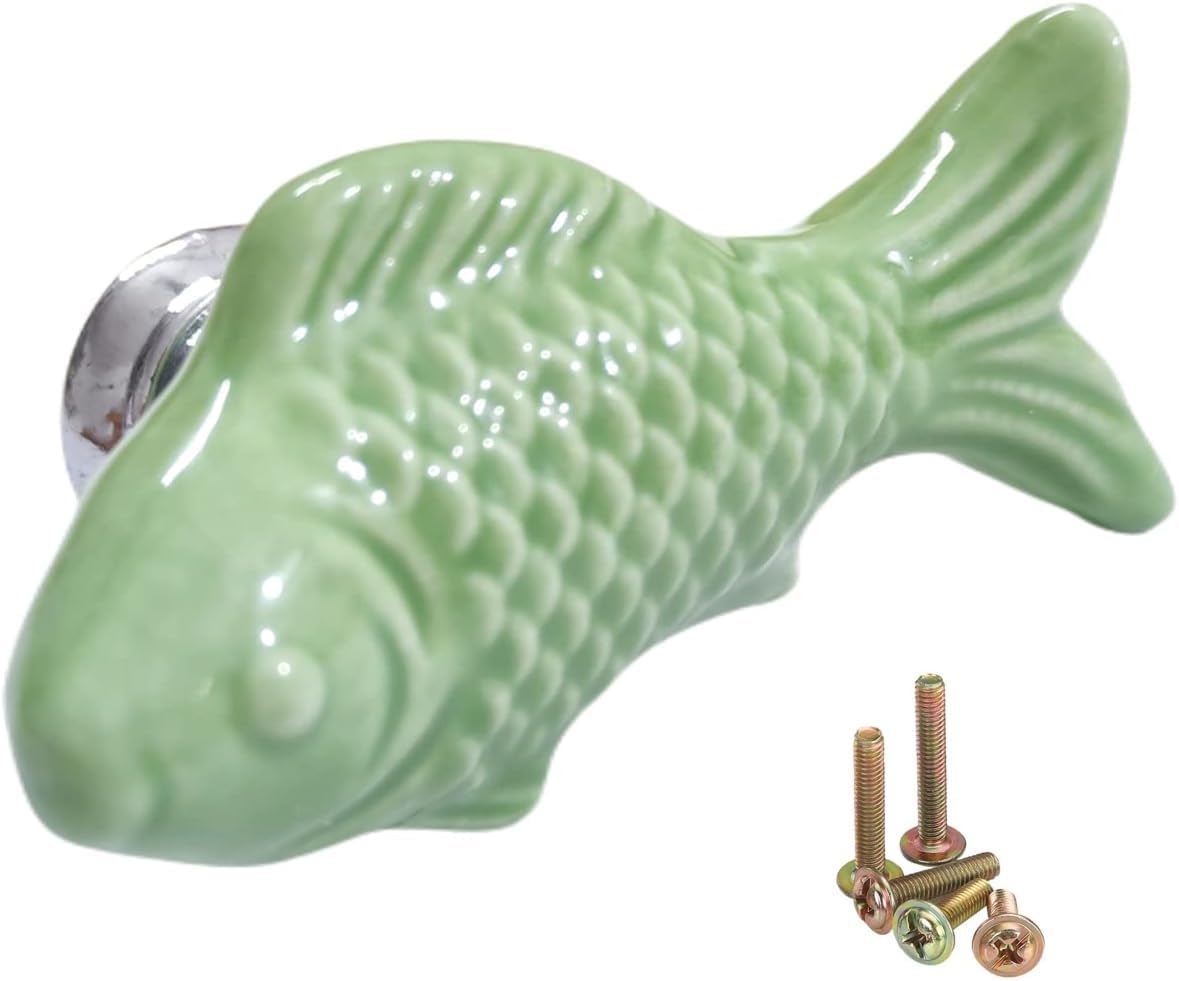 10 Pack Green Goldfish Cabinet Pulls Vintage Cabinet Knob Handle Drawer Pull Animal Dresser Knob Cupboard Pulls