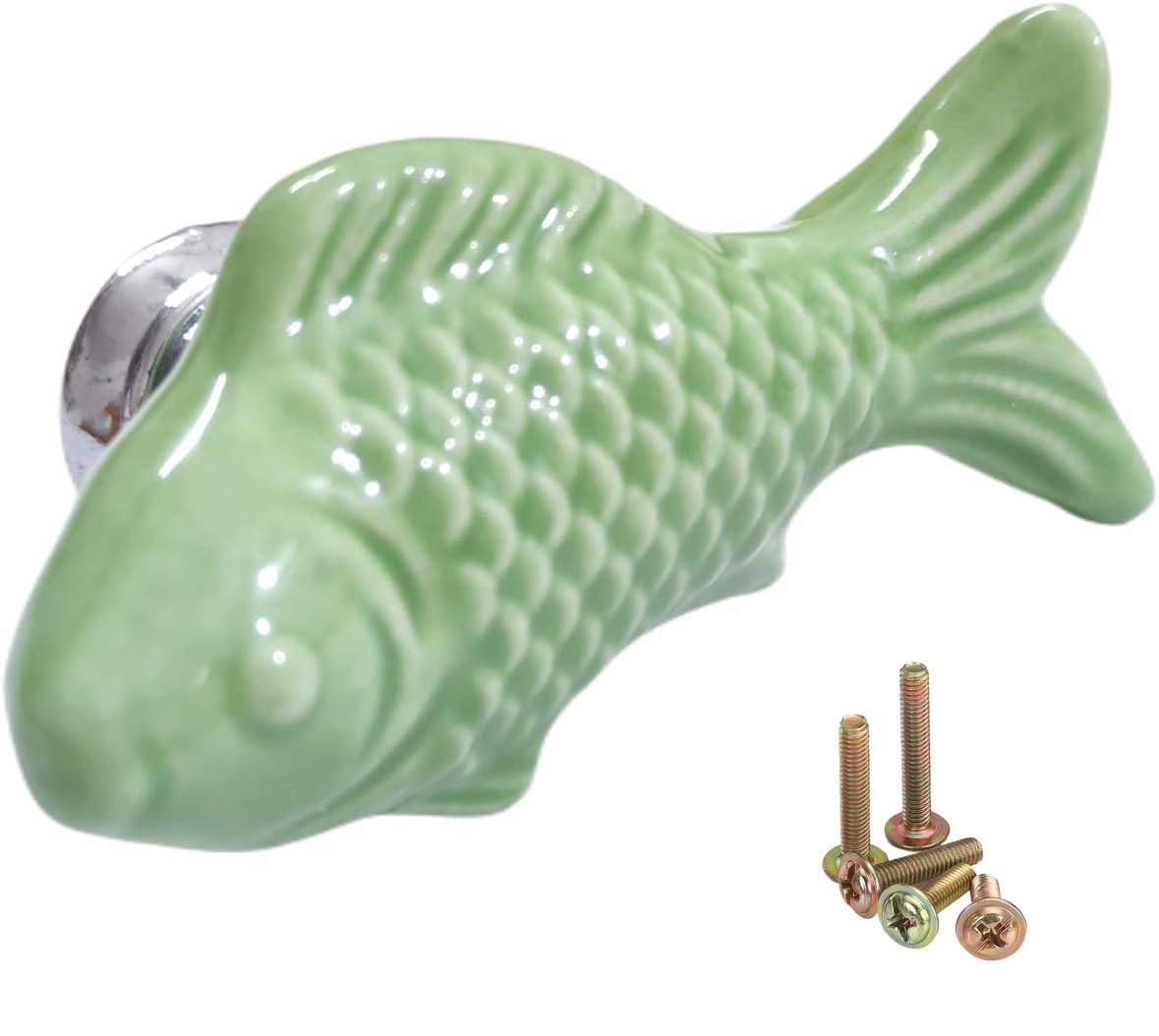 Wannianmu 10 Pack Green Goldfish Cabinet Pulls Vintage Cabinet Knob Handle Drawer Pull Animal Dresser Knob Cupboard Pulls