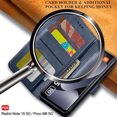 Image of TheGiftKart Flip Back Cover Case for Mi Redmi Note 15 / Note 15 SE /Poco M8 5G | Dual-Color Leather Finish | Inbuilt Stand & Pockets | Wallet Style Flip Back Case Cover (Faux Leather, Blue & Sky)
