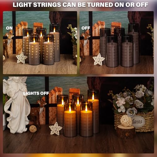 Nimiko Flameless Candles with Embedded Star String - Flow Flicker Battery LED Candles, Realistic Flame, Grey Set of 5 | Holiday Decoration, Wedding, Party Adding to The Family Atmosphere